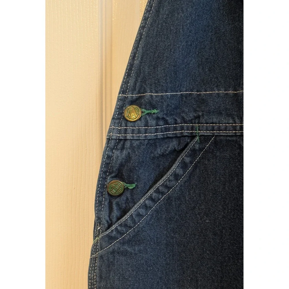 Liberty Mens Denim Bib Overalls Dark Wash Green Zipper 42x30 Workwear Utility - Picture 3 of 5